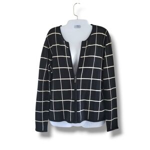 Rena Rowan | Cute 90s VTG Black/White Windowpane Zip-Up Cardigan (SIZE S)